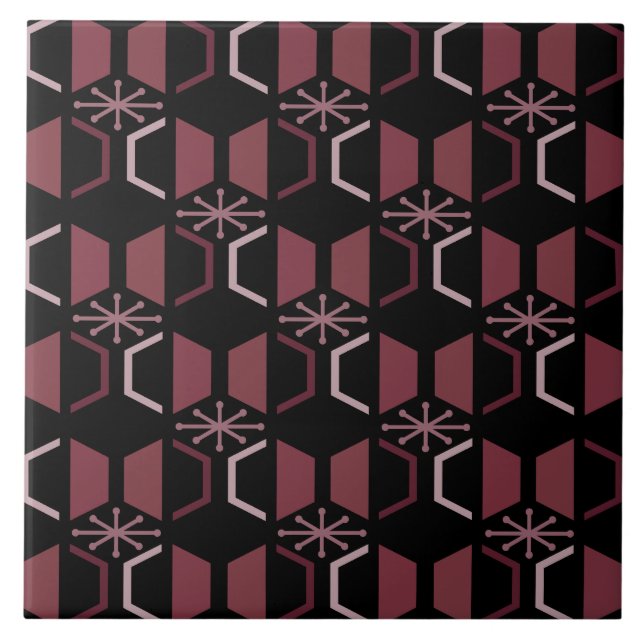 Atomzeithexagons Schwarzes Burgund Fliese (Vorderseite)