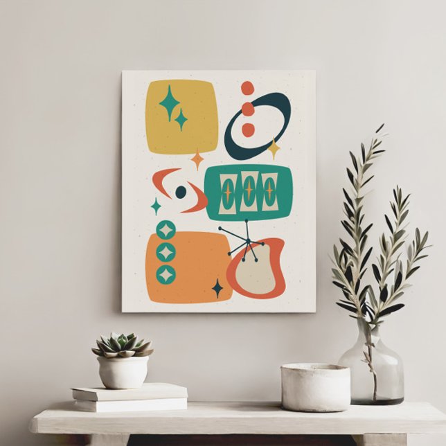 Atomzeitmitte Abstraktes Aquamarines Orangengelb Leinwanddruck (Von Creator hochgeladen)