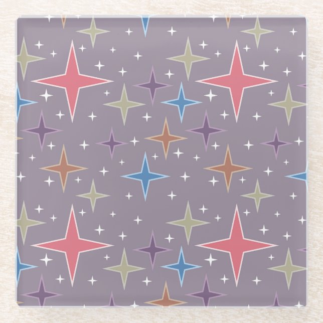 Atomzeitstars des mittleren Jahrhunderts Glasuntersetzer (Vorderseite)