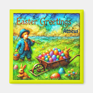 ATTICUS ~ VINTAGE OSTERN Junge ~ Ostereier ~ Magnet