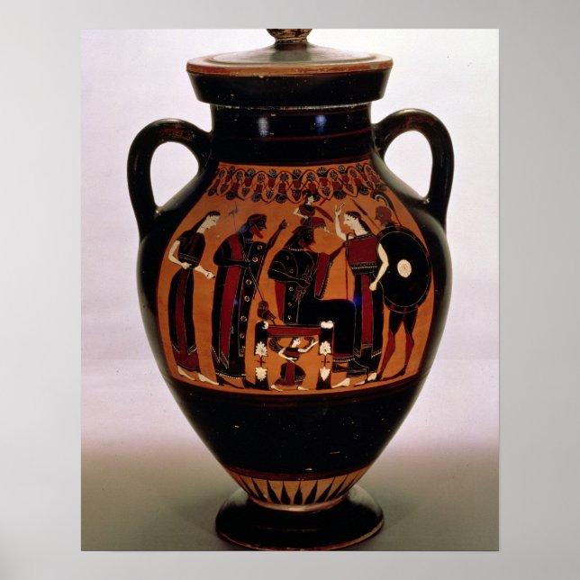 Attische schwarze Figur-Amphora, die die Geburt vo Poster (Vorne)
