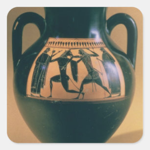 Attische schwarze Figur Amphora mit Theseus und t Quadratischer Aufkleber