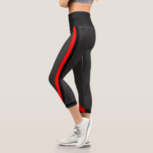 Attoni Dark Grey Rot und Schwarz Seitenstreifen Sp Capri Leggings