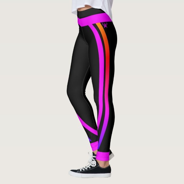 Attoni Pink Side Stripes Jet Black Leggings (Links)