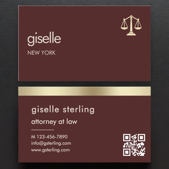 Attorney at Law Burgundy Gold Scales of Justice  Visitenkarte (Von Creator hochgeladen)