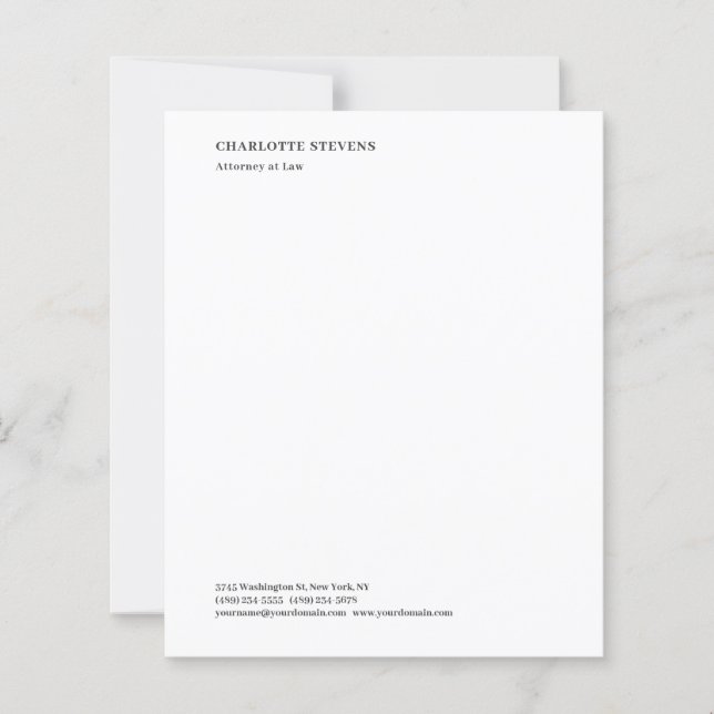 Attorney at Law Minimalist Elegant Paper Sheet (Vorderseite)