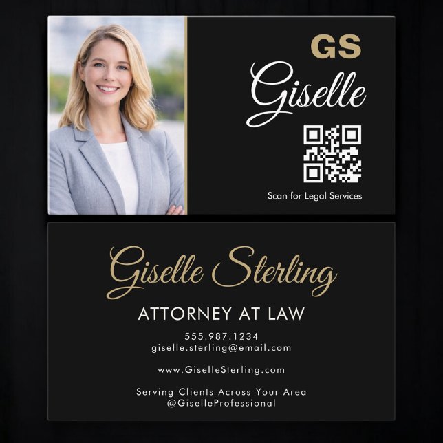 Attorney at Law QR Code Black Gold Photo  Visitenkarte (Von Creator hochgeladen)