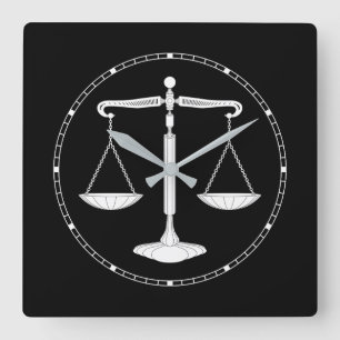 ATTORNEY AT LAW   White Scales Quadratische Wanduhr