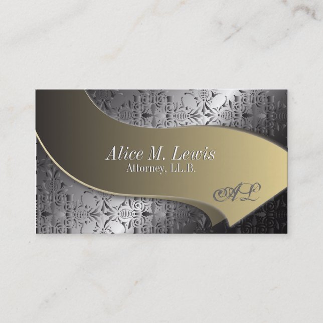 Attorney Law Business Card Silver Gold Monogram Visitenkarte (Vorderseite)
