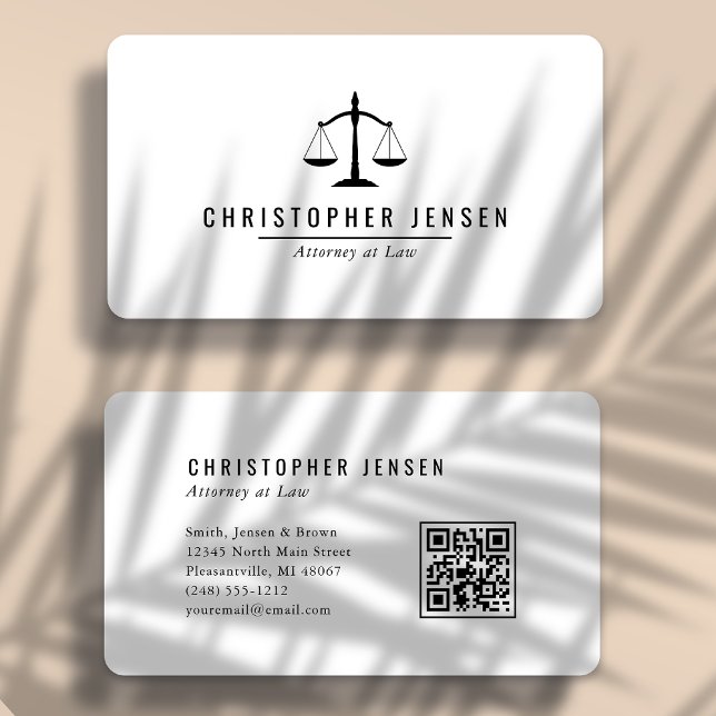 Attorney QR Code White Black Scales Simple Rounded Visitenkarte (Von Creator hochgeladen)