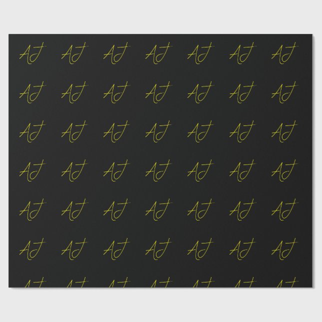 Attractive Monogram Yellow Black Modern Minimalist Geschenkpapier (Flach)