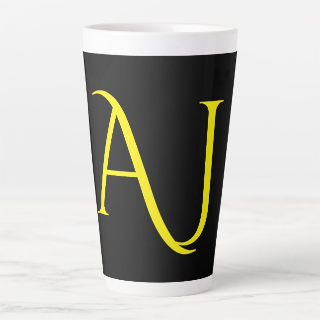 Attractive Monogram Yellow Black Modern Minimalist Milchtasse (Vorderseite)