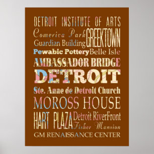 Attraktionen & berühmte Orte von Detroit, Michigan Poster