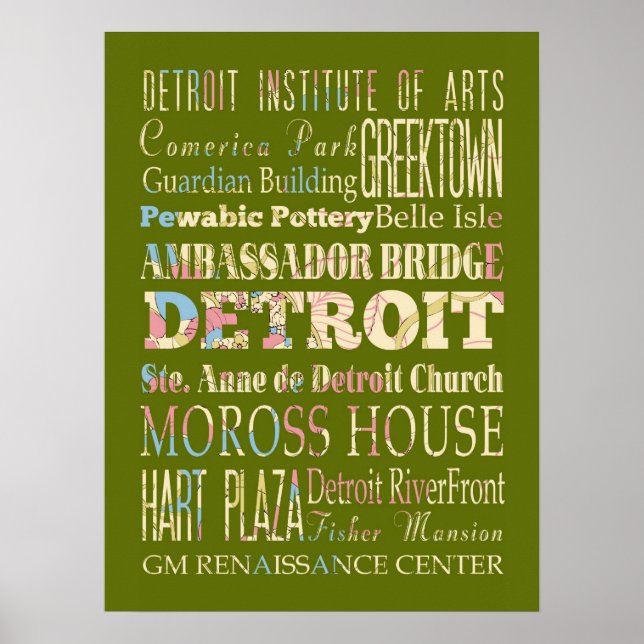 Attraktionen & berühmte Orte von Detroit, Michigan Poster (Vorne)