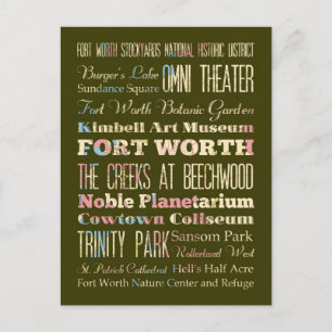 Attraktionen & berühmte Orte von Fort Worth, Texas Postkarte