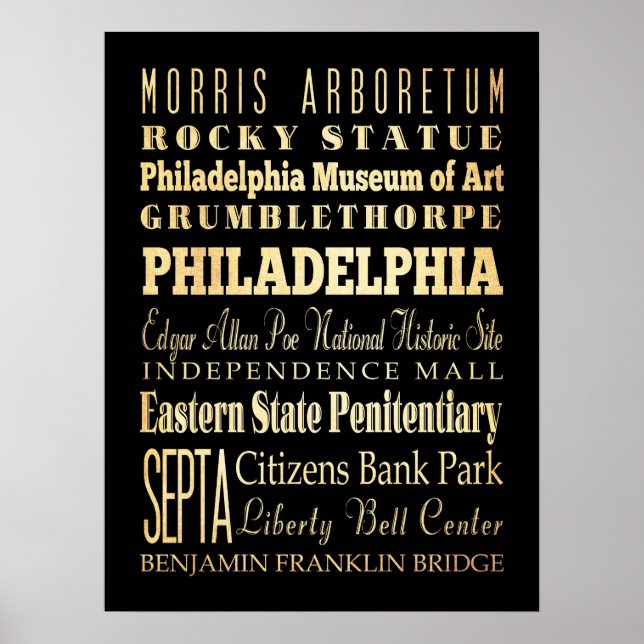 Attraktionen und berühmte Orte Philadelphia, PA Poster (Vorne)