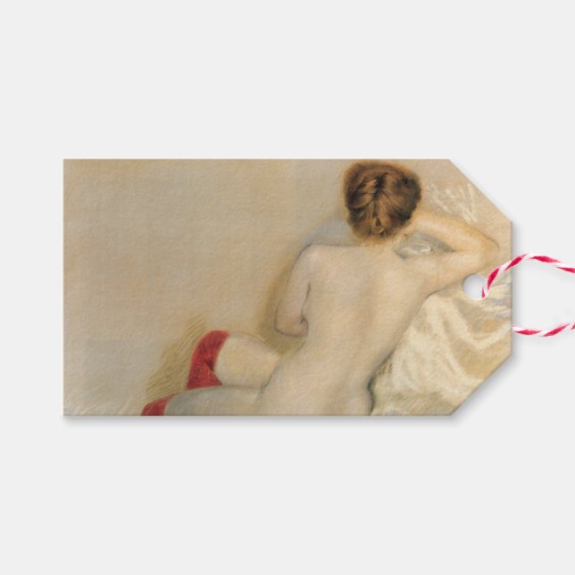 Attraktive Frau mit roten Strümpfen Geschenkanhänger (Vorderseite (Horizontal))