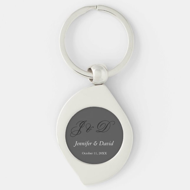 Attraktive Kalligrafie-Schrift-Monogramm-Hochzeit Schlüsselanhänger (Vorderseite)