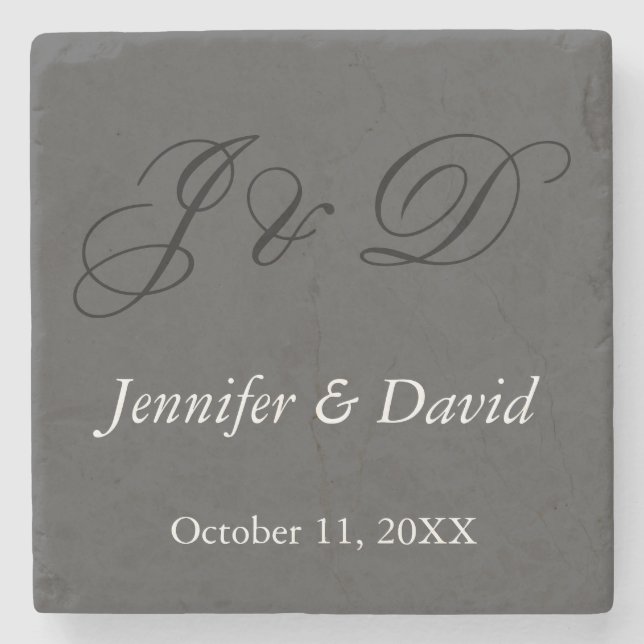 Attraktive kalligraphische Script Monogram Wedding Steinuntersetzer (Vorderseite)