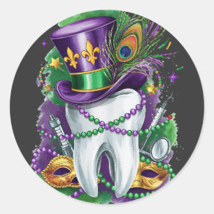 Attraktive Mardi Gras Mix Zahnarztkostüm Festival Runder Aufkleber