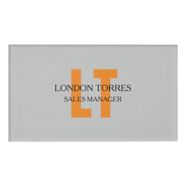 Attraktive Mit Monogramm Grau Schlicht Namenschild (Vorderseite)