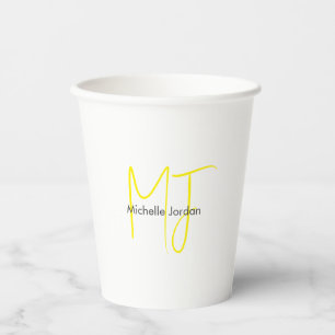 Attraktive Monogram gelb weiß Moderne Minimalistis Pappbecher