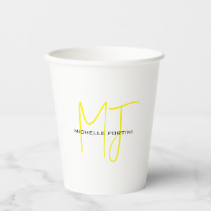 Attraktive Monogram gelb weiß Moderne Minimalistis Pappbecher