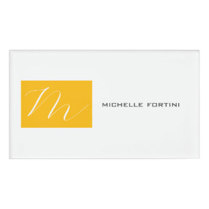 Attraktive Monogram gelb weiß Moderne Schlicht Namenschild