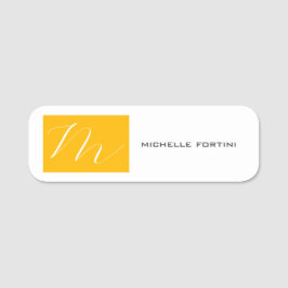 Attraktive Monogram gelb weiß Moderne Schlicht Namensschild