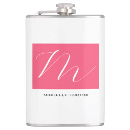 Attraktive Monogram Pink White Modern Schlicht Flachmann