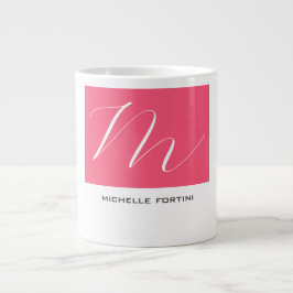 Attraktive Monogram Pink White Modern Schlicht Jumbo-Tasse
