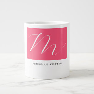 Attraktive Monogram Pink White Modern Schlicht Jumbo-Tasse