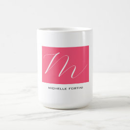 Attraktive Monogram Pink White Modern Schlicht Kaffeetasse