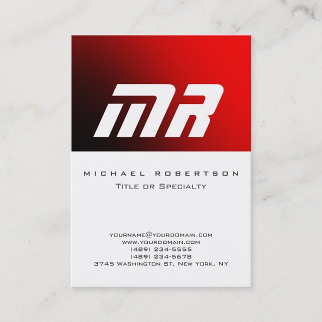 Attraktive Monogram White Red Cool Business Card Visitenkarte (Vorderseite)