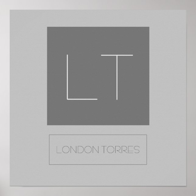 Attraktive Monogramm Grau Schlicht Poster (Vorne)