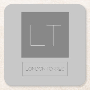 Attraktive Monogramm Grau Schlicht Rechteckiger Pappuntersetzer