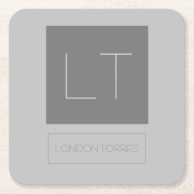 Attraktive Monogramm Grau Schlicht Rechteckiger Pappuntersetzer (Vorderseite)