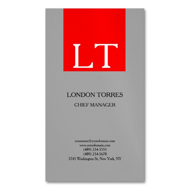 Attraktive Monogramm Grau-Weiß Schlicht Magnetische Visitenkarte (Vorderseite Vertikal)