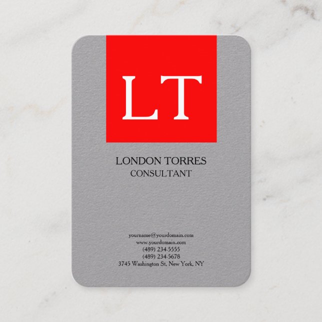 Attraktive Monogramm Grau-Weiß Schlicht Visitenkarte (Vorderseite)