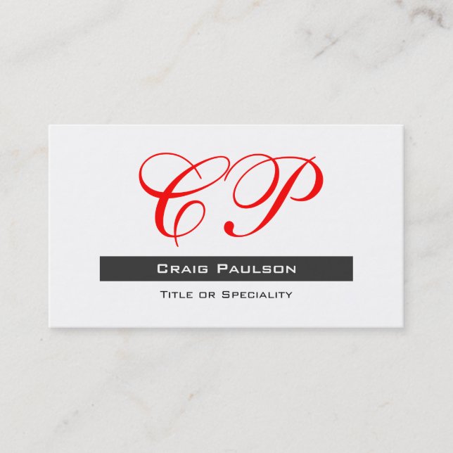 Attraktive Red Schwarz-weiß Monogram Business Card Visitenkarte (Vorderseite)