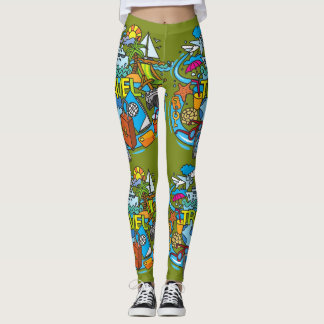 Attraktive Reise Cartoon Kunstwerke Olivenbaum Leggings