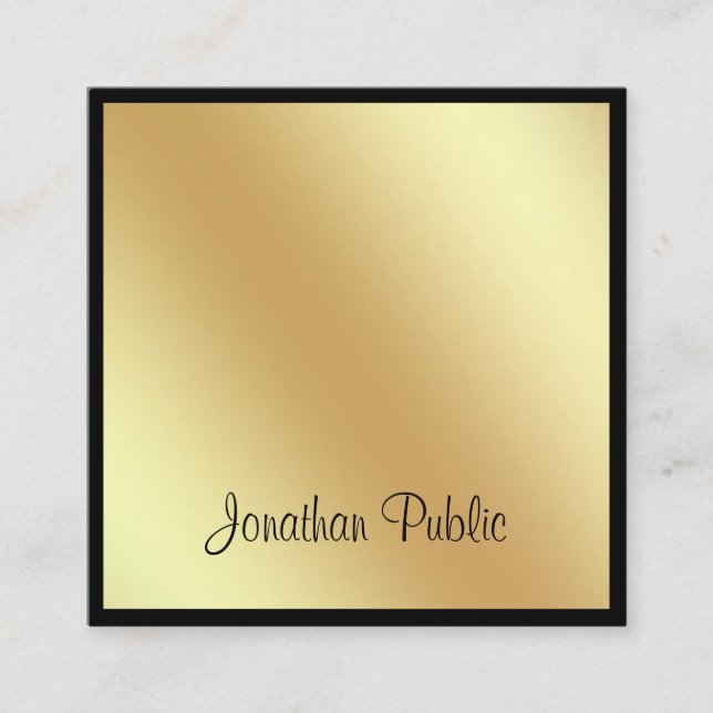 Attraktive Square Script Glamour Black Gold Schlic Quadratische Visitenkarte (Vorderseite)