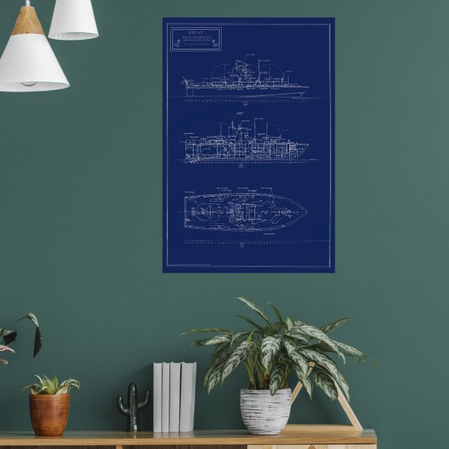 Attraktiver Bauplan des PT-Bootes PTF-17 Poster (Wohnzimmer 1)