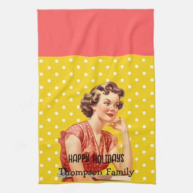 Attraktiver Retro Happy Ferien farbenfroh Gelb Geschirrtuch (Vertikal)