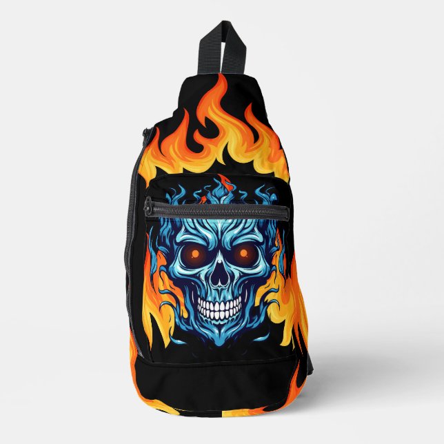 Attraktives beängstigendes Monster Blaues Feuer Crossbody Bag (Vorderseite)