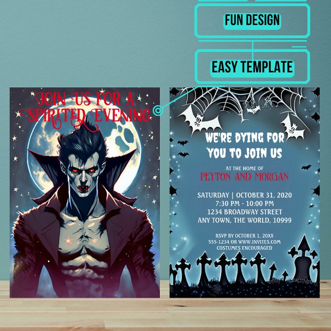 Attraktives Halloween-Party für männliche Vampire Einladung (Use these awesome invitations to get your guest in the mood right away. )