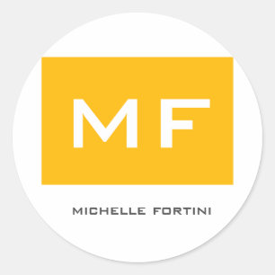 Attraktives Monogramm Gelb Weiß Ihr Name Runder Aufkleber