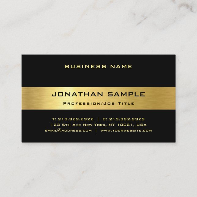 Attraktives schwarzes Goldmodische Luxe moderne Visitenkarte (Vorderseite)
