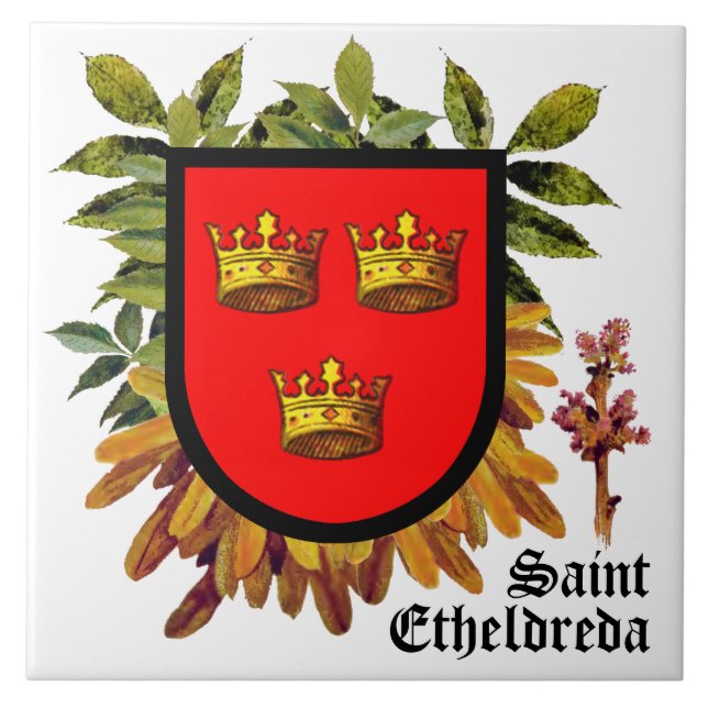 Attribute Arms of St Etheldreda (Audrey) on Ash - Fliese (Vorderseite)