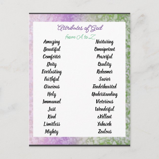 Attribute Gottes von A bis Zed Postkarte (Vorderseite)